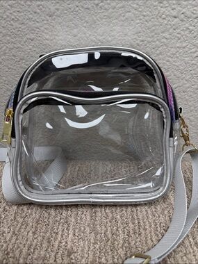 Source Unknown Clear Crossbody Bag with Silver Trim & Iridescent Rainbow Zip